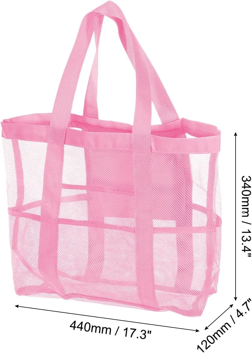 uxcell Mesh Beach Tote Bag, 1Pcs 17" x 13" x 5" Upgraded Beach Towel Bags, Waterproof Pool Bag for Beach Vacation and Travel Daily (Pink)