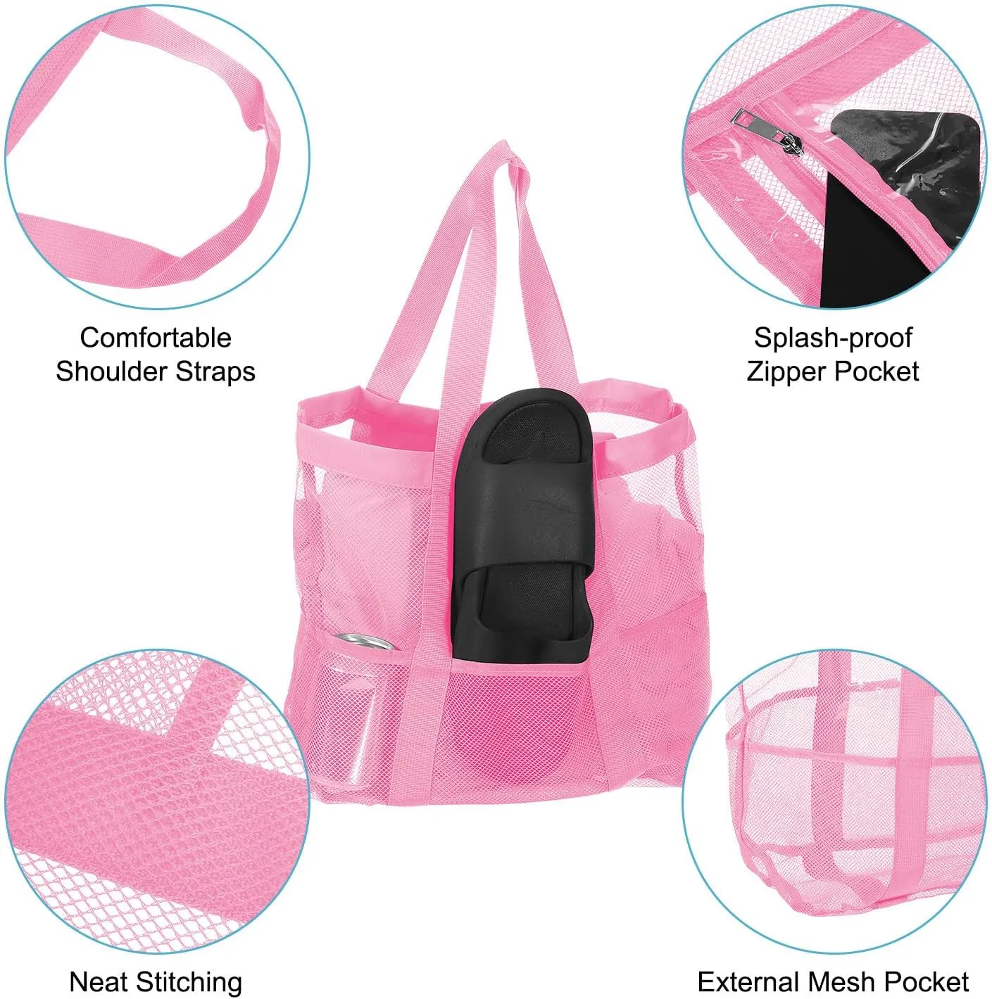 uxcell Mesh Beach Tote Bag, 1Pcs 17" x 13" x 5" Upgraded Beach Towel Bags, Waterproof Pool Bag for Beach Vacation and Travel Daily (Pink)