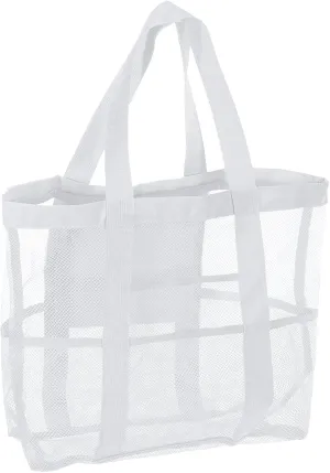 uxcell Mesh Beach Tote Bag, 1Pcs 17" x 13" x 5" Upgraded Beach Towel Bags, Waterproof Pool Bag for Beach Vacation and Travel Daily (White)