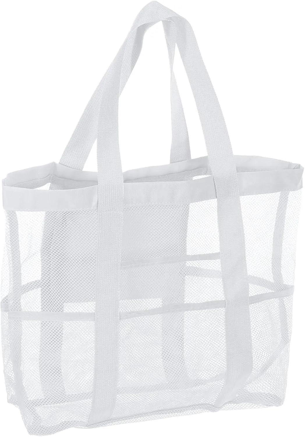uxcell Mesh Beach Tote Bag, 1Pcs 17" x 13" x 5" Upgraded Beach Towel Bags, Waterproof Pool Bag for Beach Vacation and Travel Daily (White)