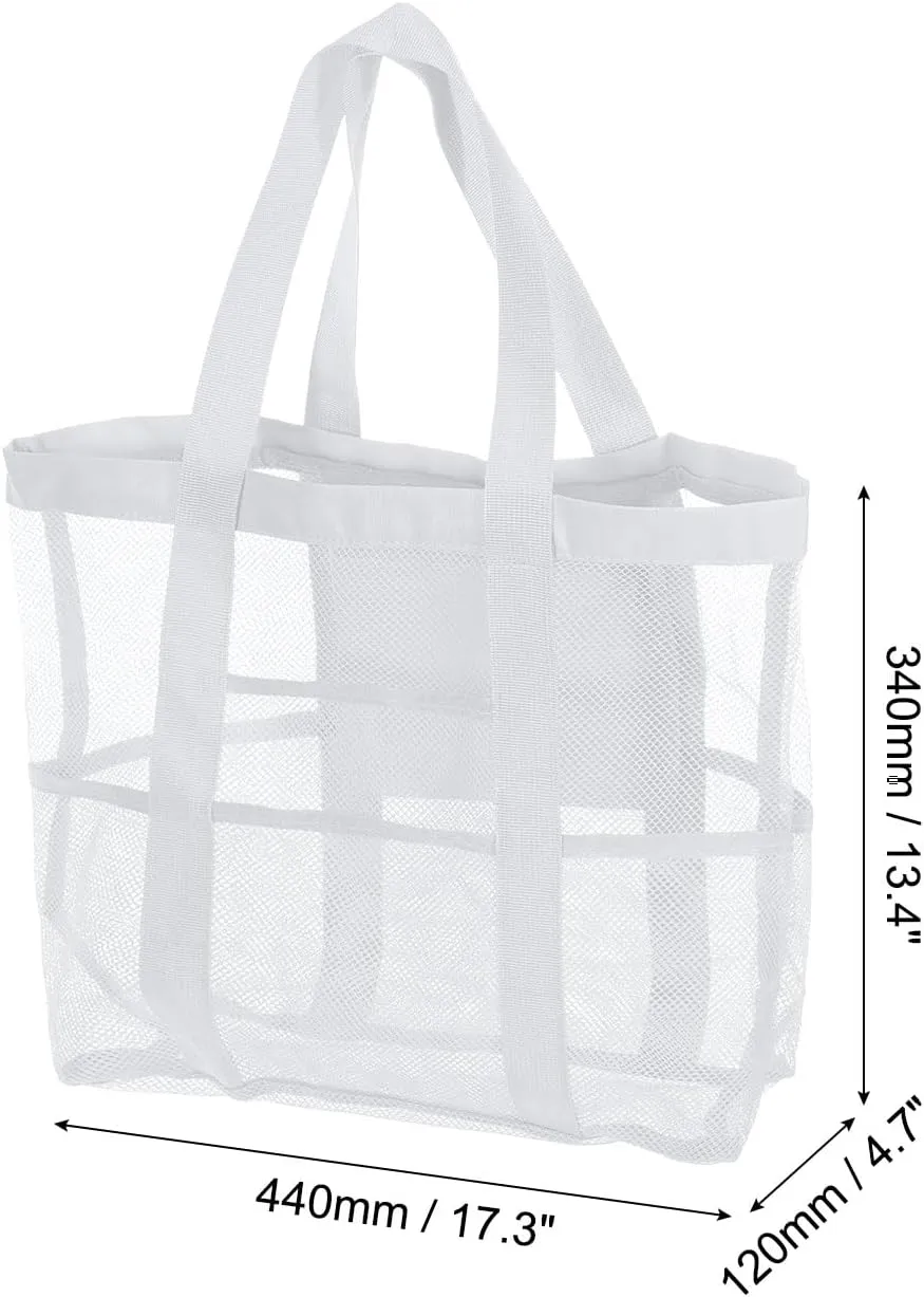 uxcell Mesh Beach Tote Bag, 1Pcs 17" x 13" x 5" Upgraded Beach Towel Bags, Waterproof Pool Bag for Beach Vacation and Travel Daily (White)