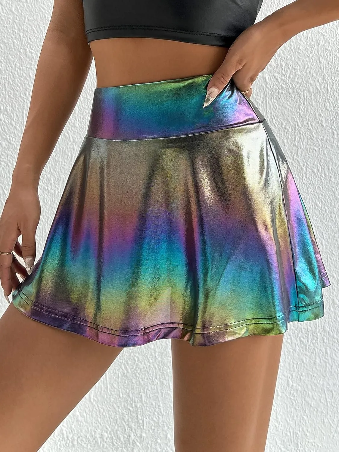Verdusa Women's Sequin Skirt Metallic High Waist Workout Skorts with Pocket