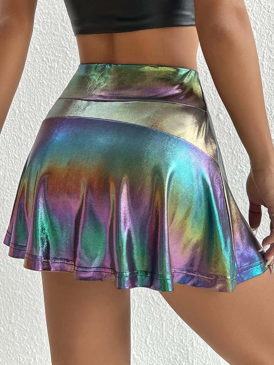 Verdusa Women's Sequin Skirt Metallic High Waist Workout Skorts with Pocket