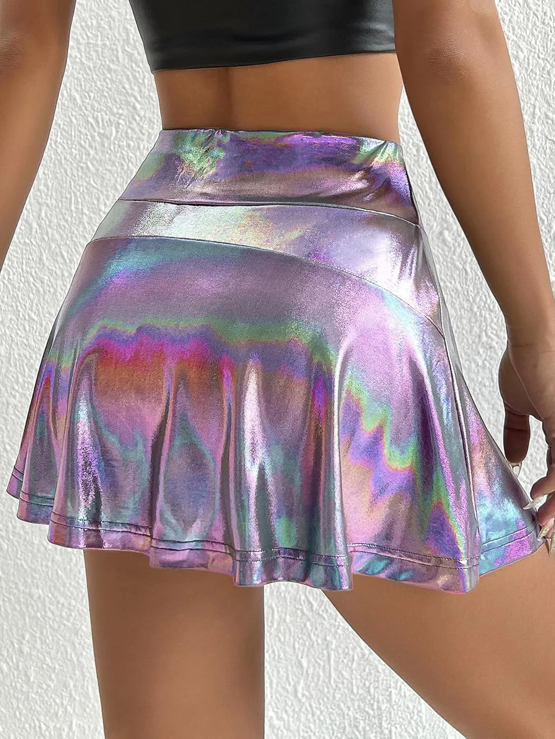 Verdusa Women's Sequin Skirt Metallic High Waist Workout Skorts with Pocket