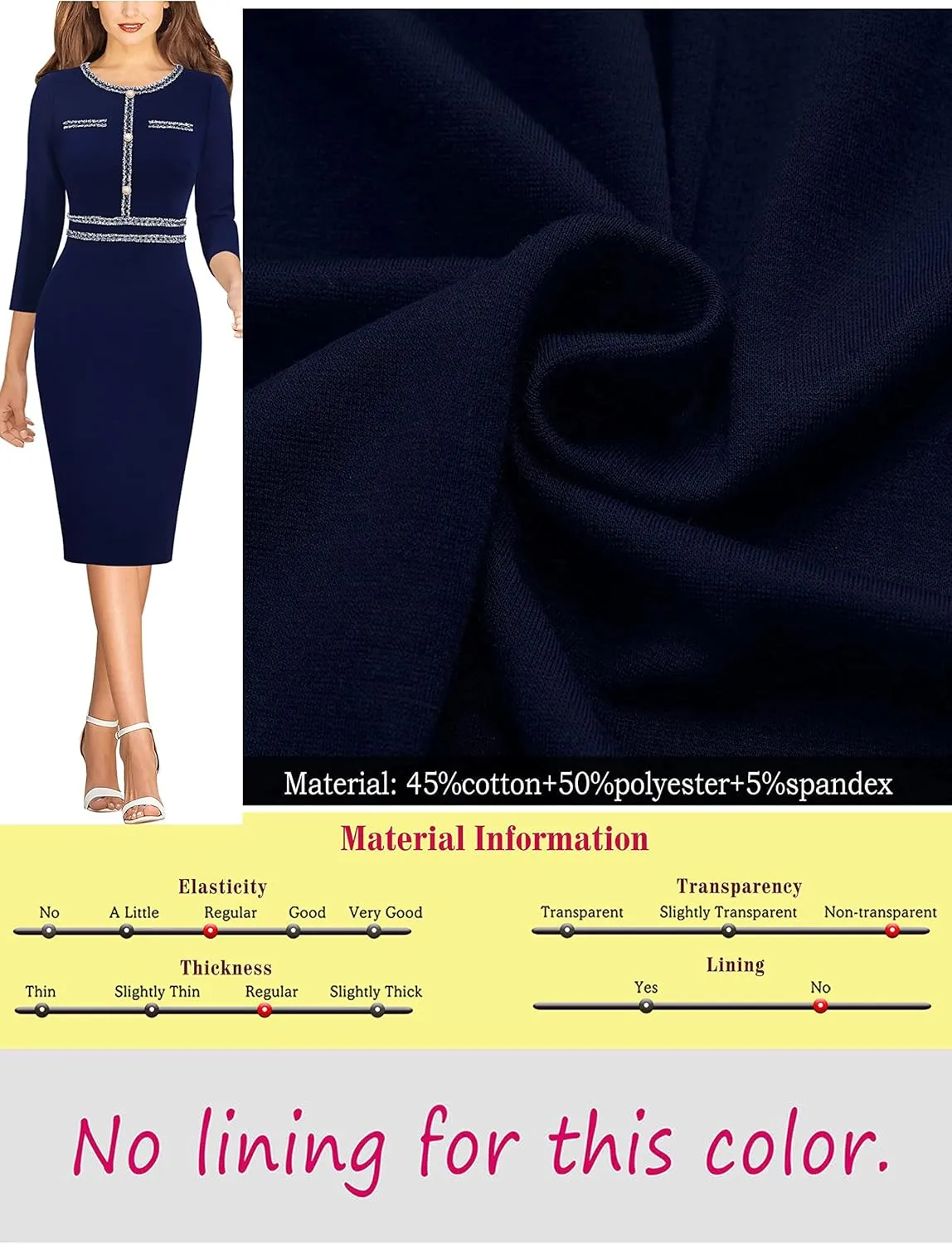 VFSHOW Womens Business Button Crew Neck Fitted Wear to Work Office Patchwork Pencil Sheath Dress