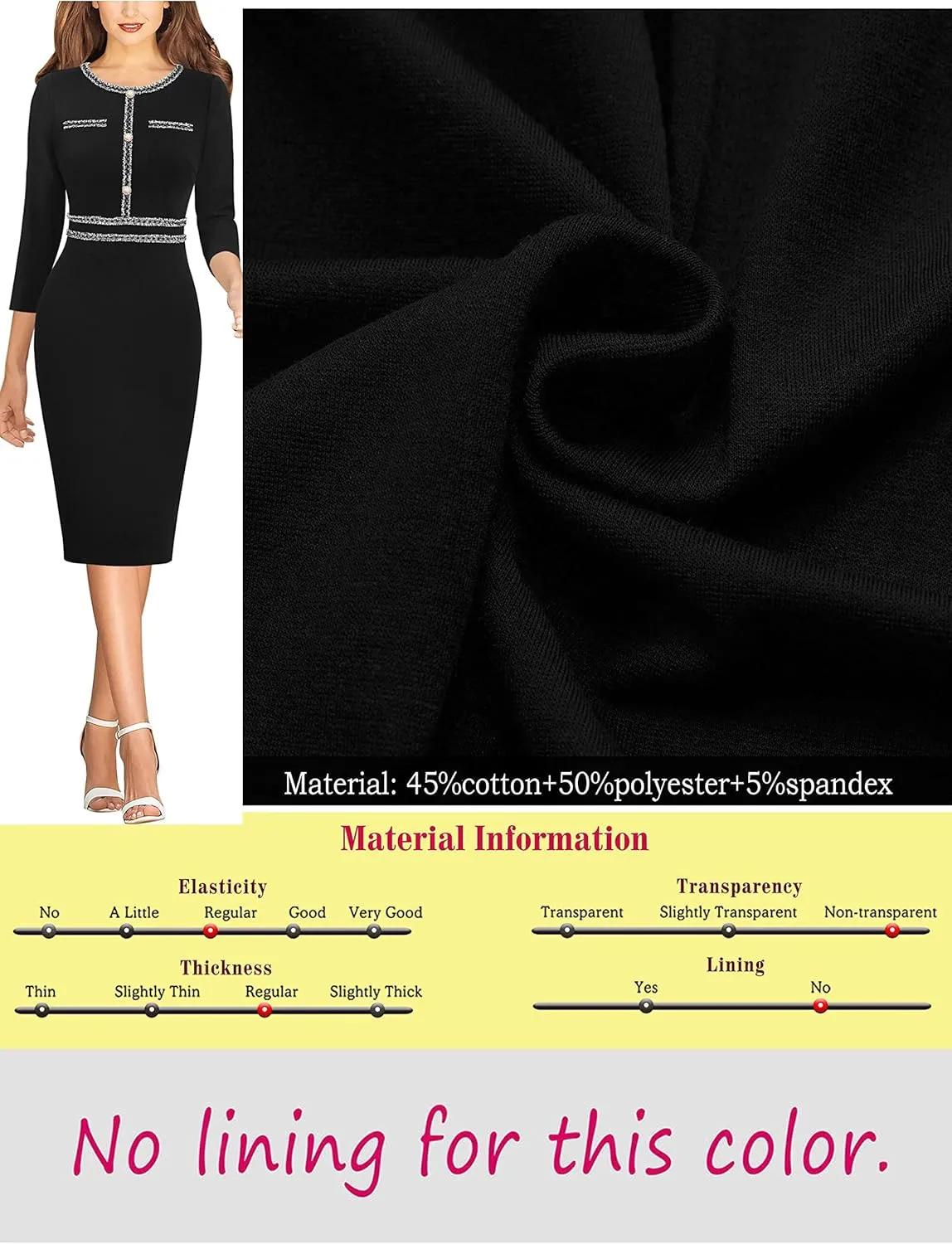 VFSHOW Womens Business Button Crew Neck Fitted Wear to Work Office Patchwork Pencil Sheath Dress