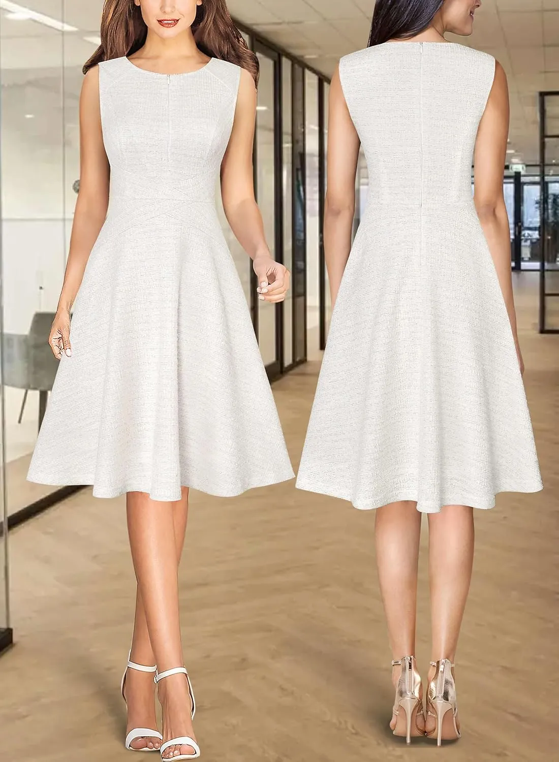 VFSHOW Womens Elegant Front Zipper Slim Work Business Office Party Cocktail Skater A-Line Dress