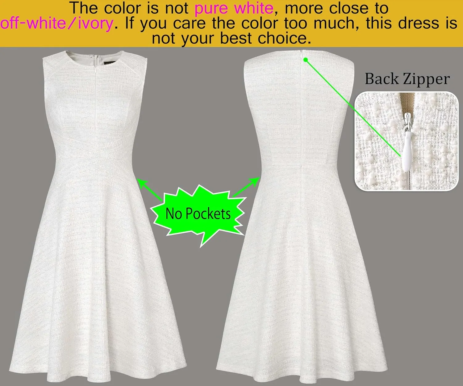 VFSHOW Womens Elegant Front Zipper Slim Work Business Office Party Cocktail Skater A-Line Dress