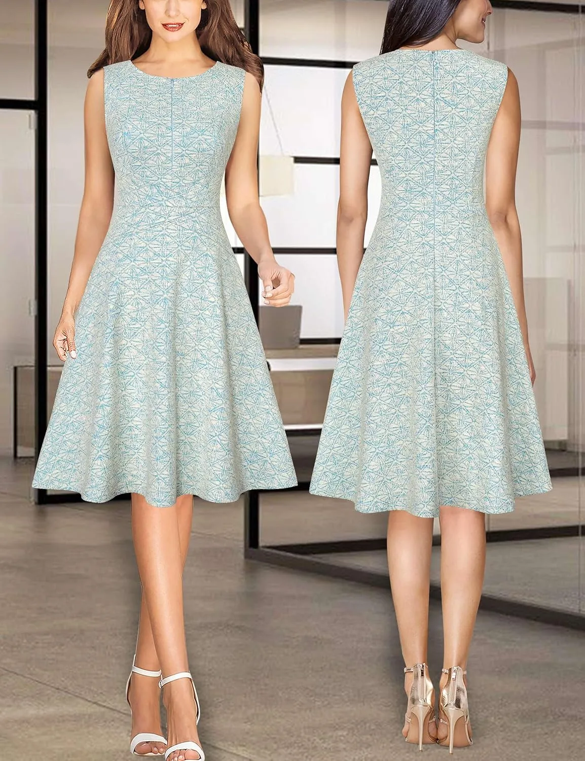 VFSHOW Womens Elegant Front Zipper Slim Work Business Office Party Cocktail Skater A-Line Dress