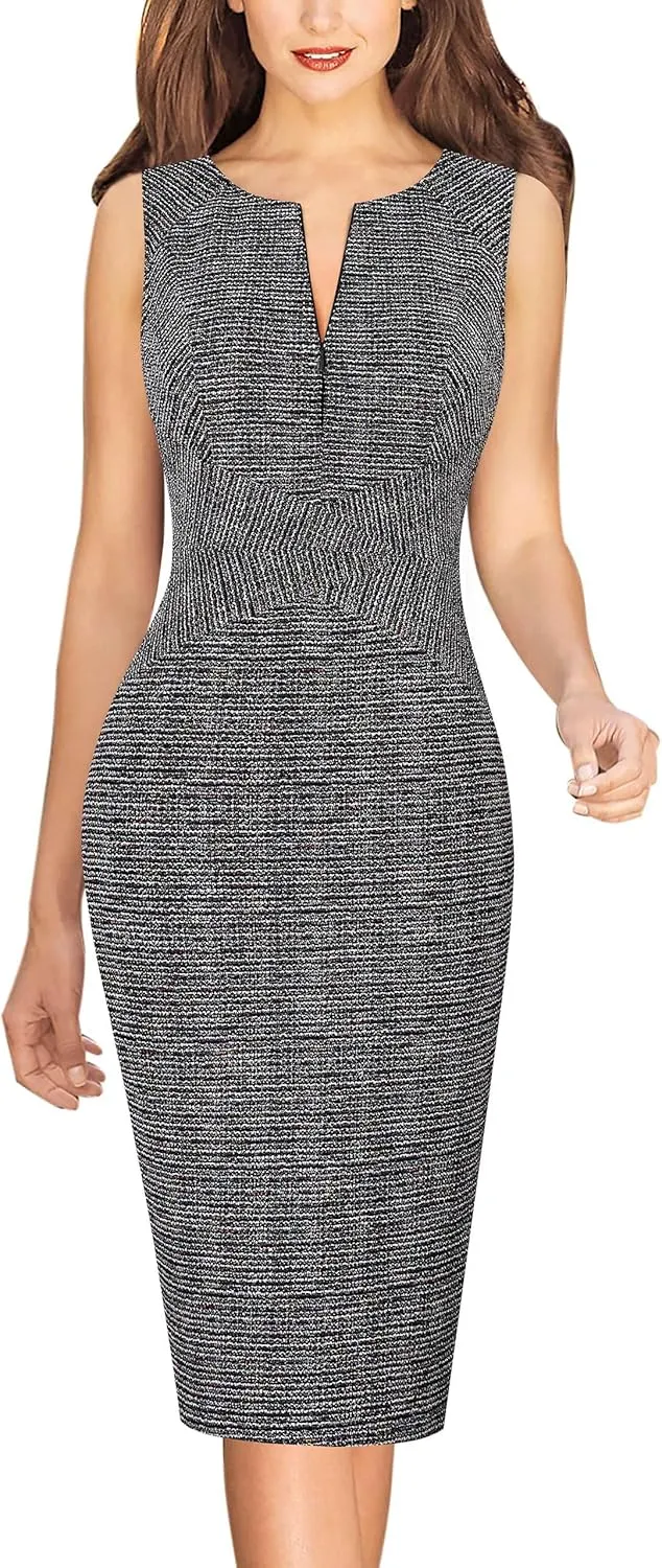 VFSHOW Womens Elegant Slim Front Zipper up Work Business Office Party Sheath Dress