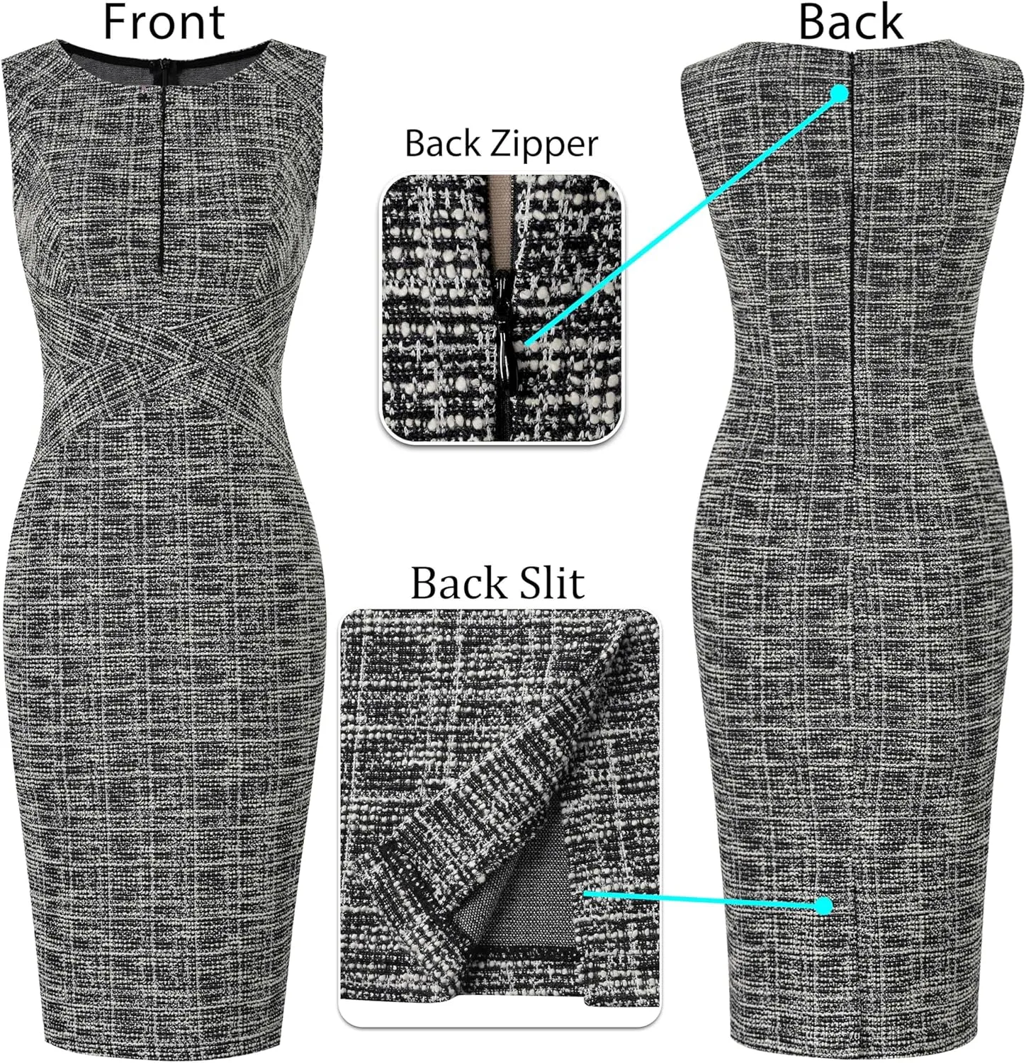VFSHOW Womens Elegant Slim Front Zipper up Work Business Office Party Sheath Dress
