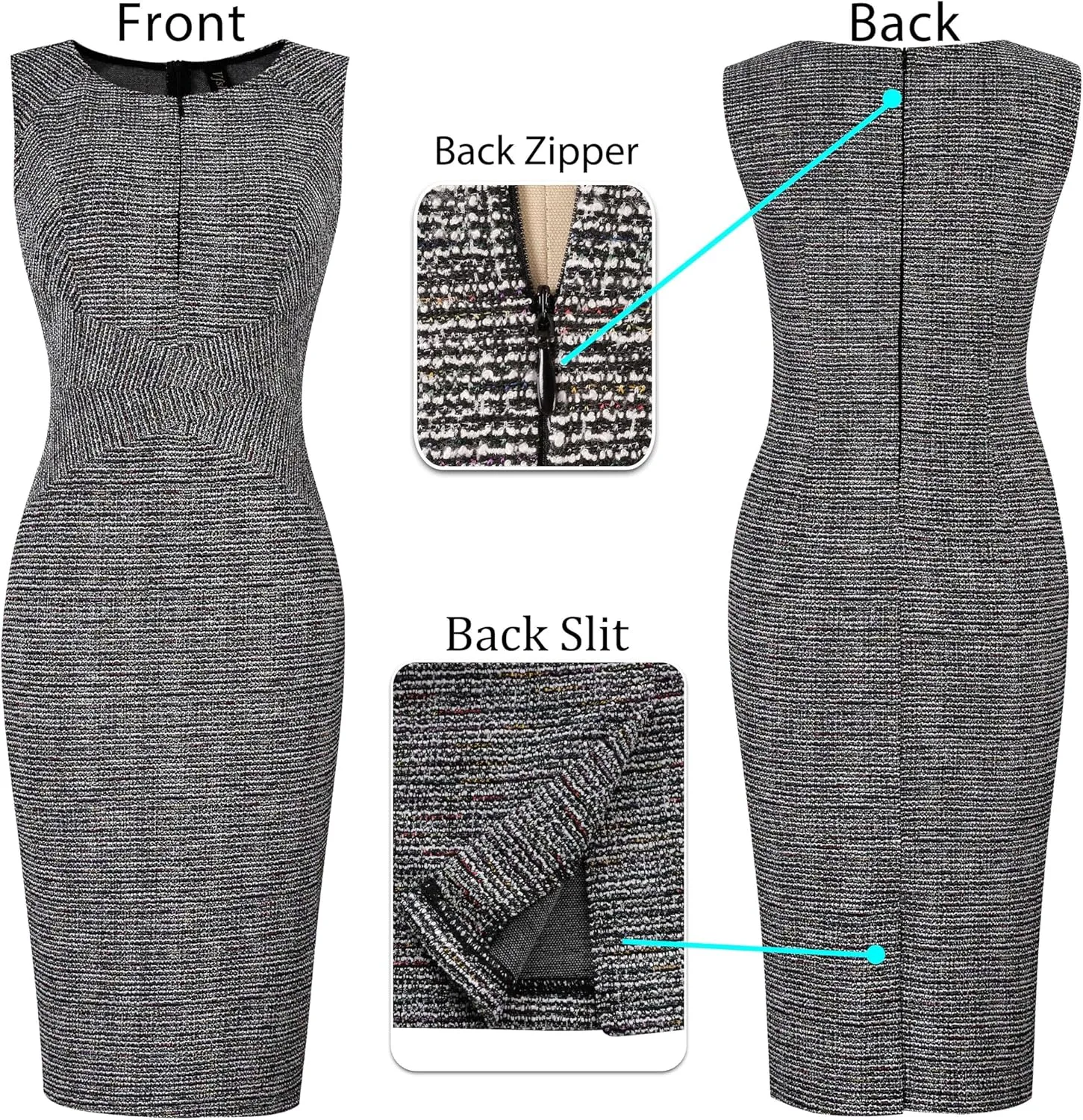 VFSHOW Womens Elegant Slim Front Zipper up Work Business Office Party Sheath Dress