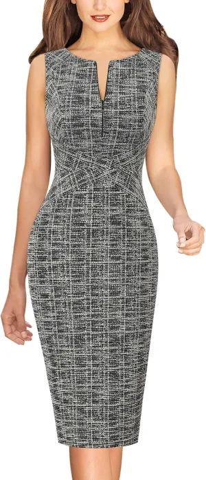 VFSHOW Womens Elegant Slim Front Zipper up Work Business Office Party Sheath Dress