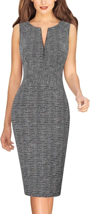 VFSHOW Womens Elegant Slim Front Zipper up Work Business Office Party Sheath Dress
