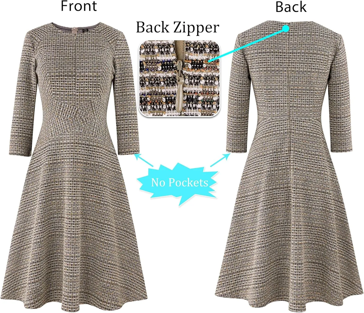 VFSHOW Womens Front Zipper Crisscross Waist Slim Wear to Work Business Office Fit and Flare A-Line Dress