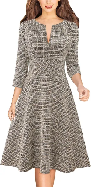 VFSHOW Womens Front Zipper Crisscross Waist Slim Wear to Work Business Office Fit and Flare A-Line Dress
