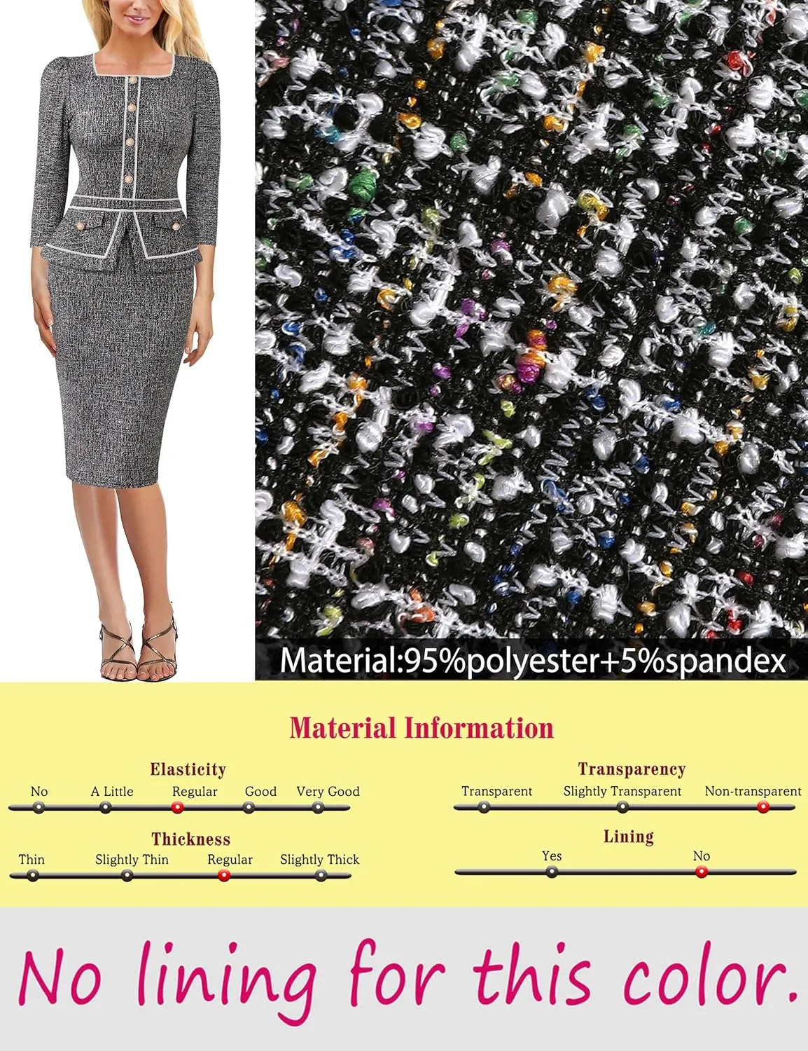 VFSHOW Womens Square Neck Buttons Peplum Cocktail Party Work Office Business Bodycon Pencil Dress