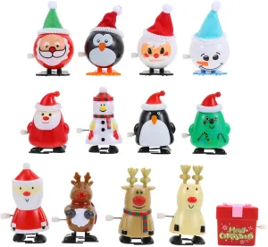 VICASKY 13Pcs Wind Up Santa Claus Christmas Clockwork Playthings for Fun Educational Xmas Party Favors Cute Christmas Ornaments for Goody Bags