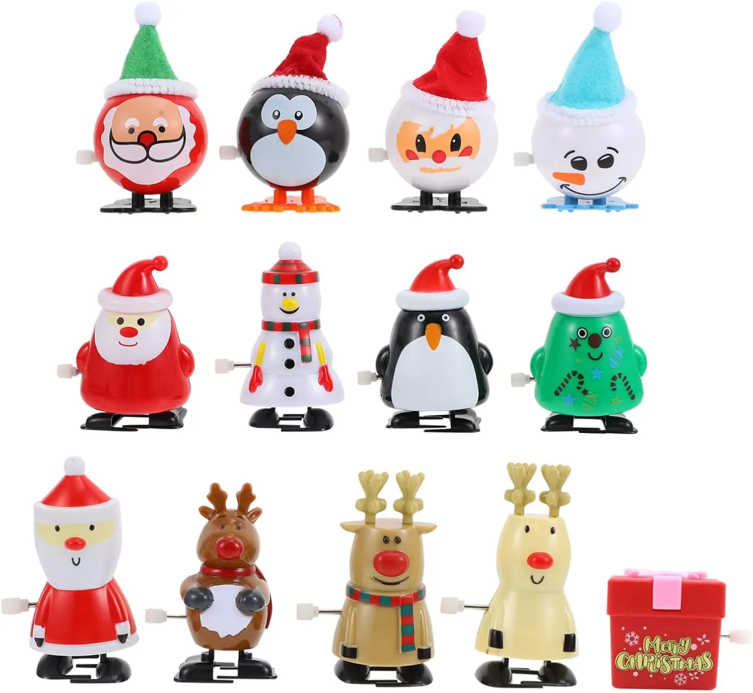 VICASKY 13Pcs Wind Up Santa Claus Christmas Clockwork Playthings for Fun Educational Xmas Party Favors Cute Christmas Ornaments for Goody Bags
