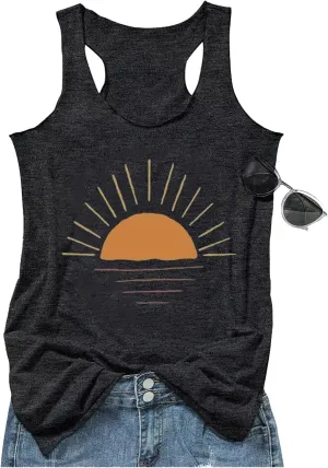 Vintage Mandala Graphic Tank Tops for Women Summer Beach Graphic Loose Tanks Vest USA Flag Vacation Racerback Tank Cami
