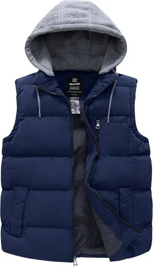 wantdo Men's Winter Vest Thick Padded Sleeveless Jacket Quilted Puffer Vest with Detachable Hood