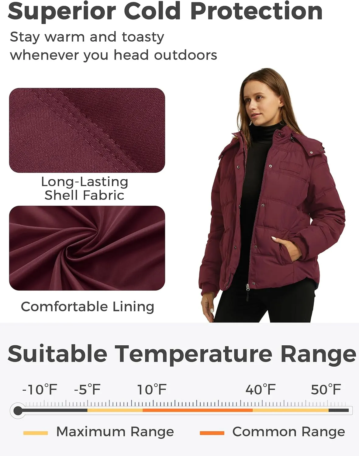 Wantdo Women's Hooded Warm Winter Coat Quilted Thicken Puffer Jacket with Removable Hood