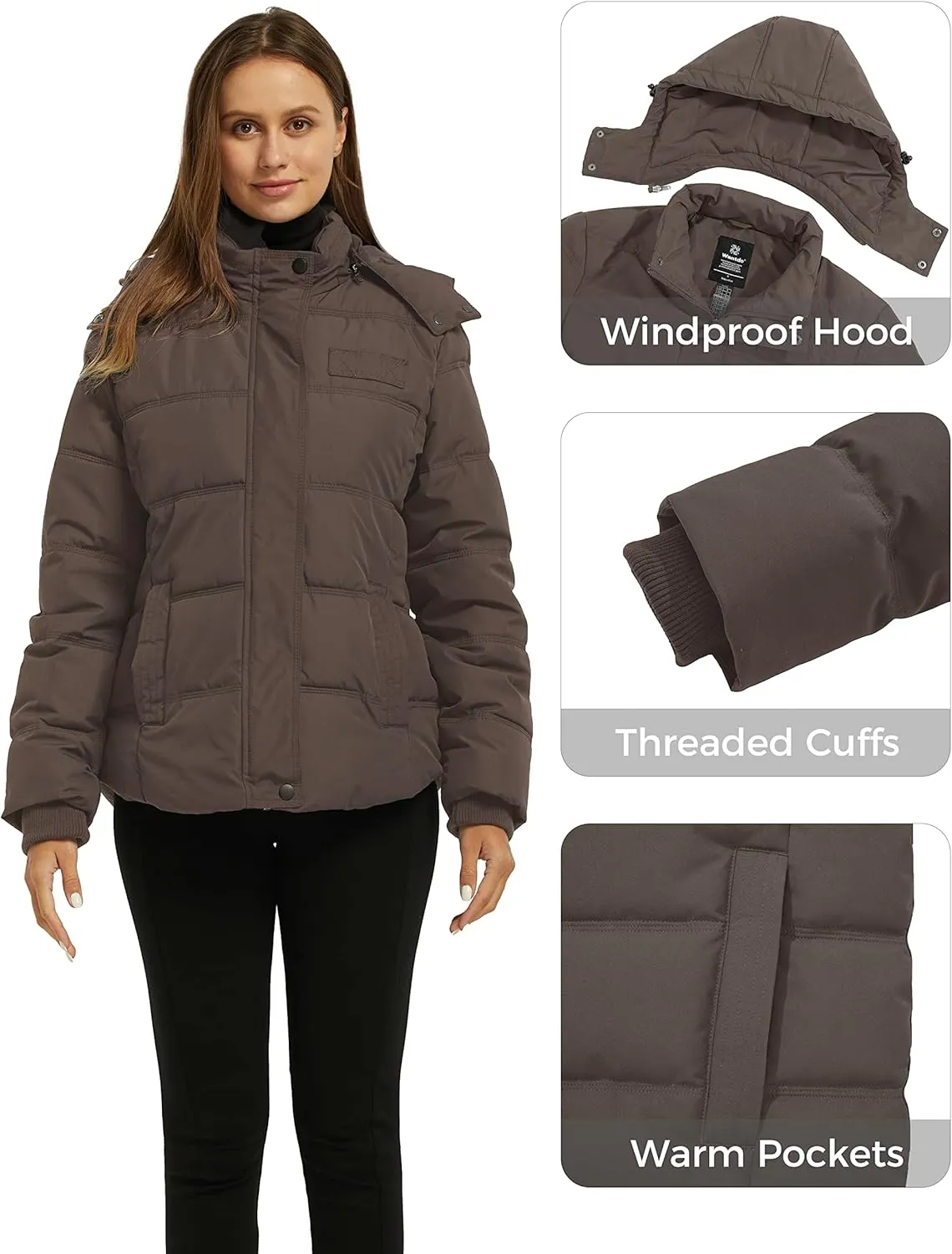 Wantdo Women's Hooded Warm Winter Coat Quilted Thicken Puffer Jacket with Removable Hood