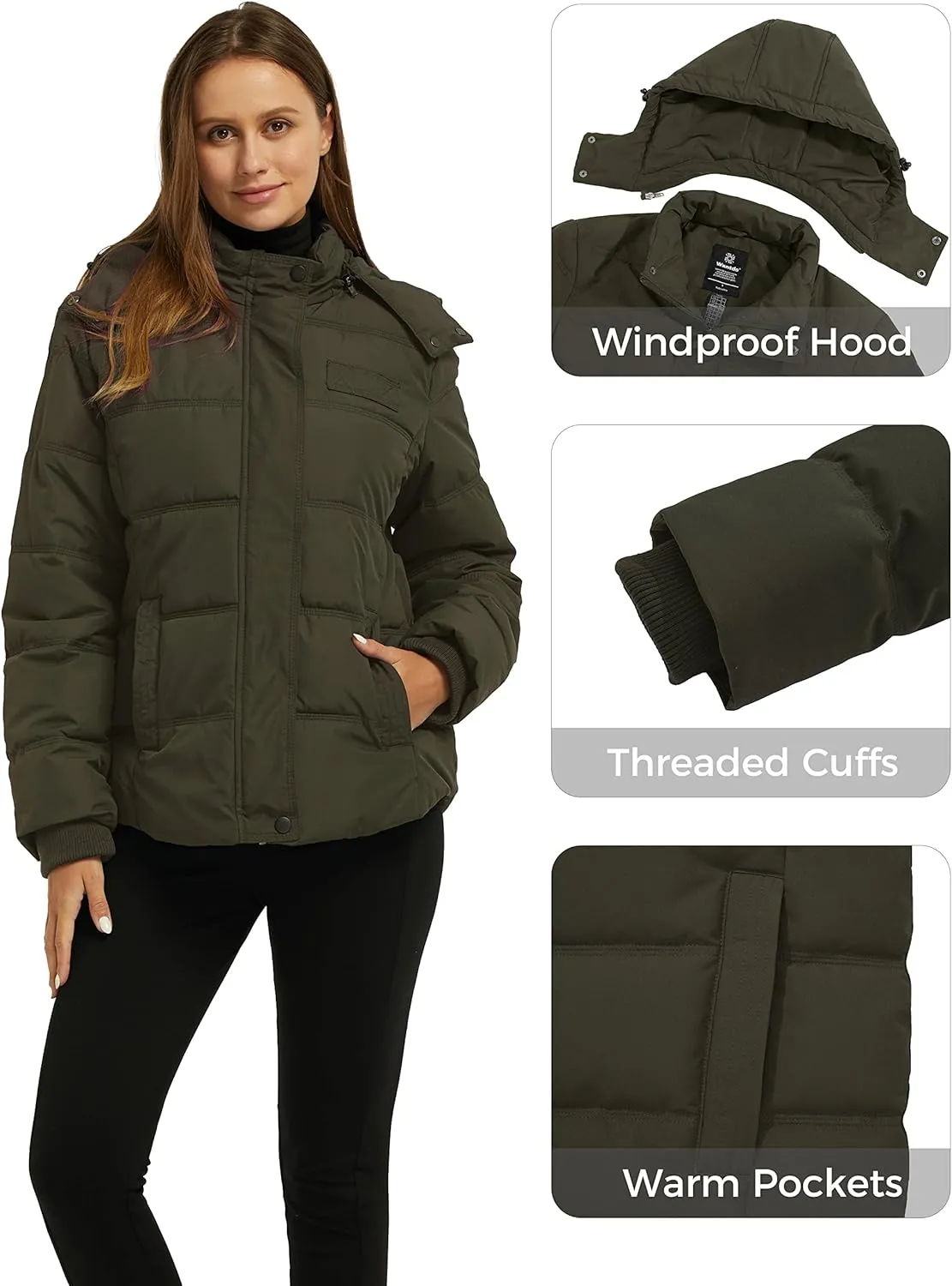 Wantdo Women's Hooded Warm Winter Coat Quilted Thicken Puffer Jacket with Removable Hood