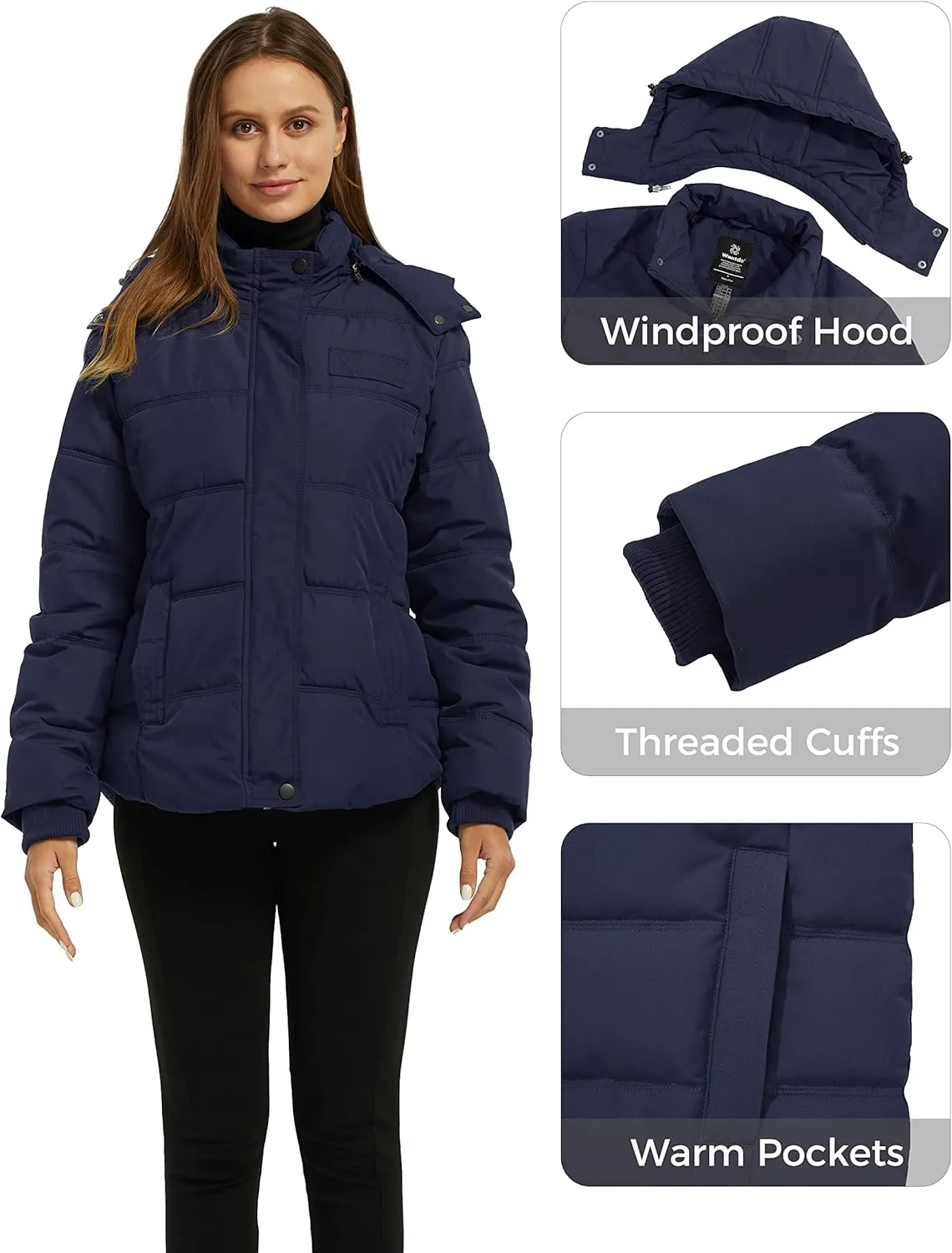 Wantdo Women's Hooded Warm Winter Coat Quilted Thicken Puffer Jacket with Removable Hood