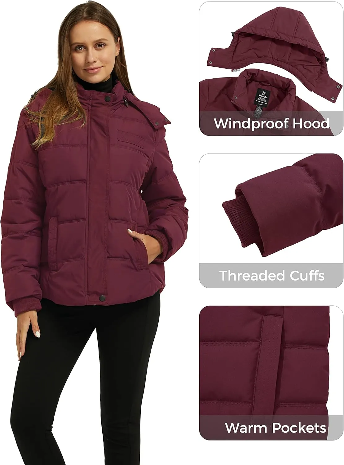 Wantdo Women's Hooded Warm Winter Coat Quilted Thicken Puffer Jacket with Removable Hood