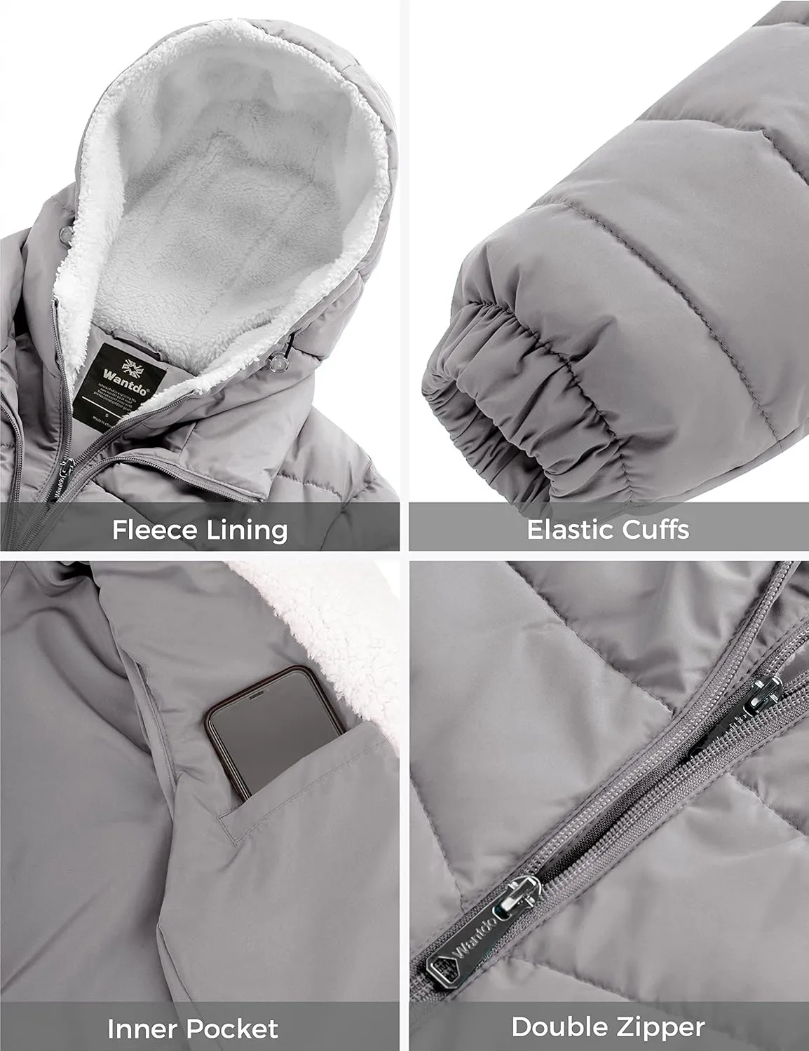 wantdo Women's Quilted Winter Coats Hooded Warm Puffer Jacket with Fleece Hood