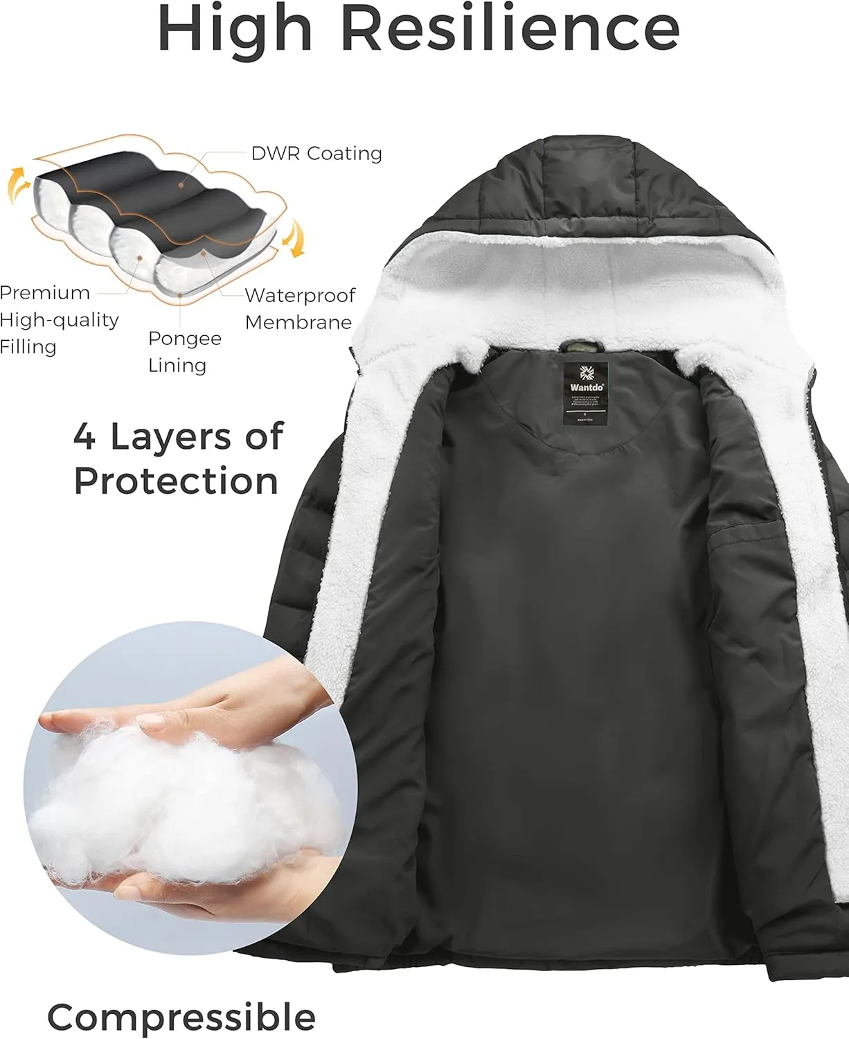 wantdo Women's Quilted Winter Coats Hooded Warm Puffer Jacket with Fleece Hood
