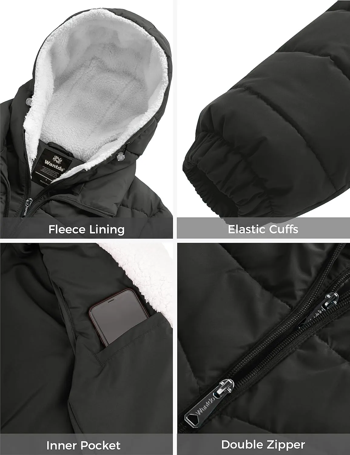 wantdo Women's Quilted Winter Coats Hooded Warm Puffer Jacket with Fleece Hood