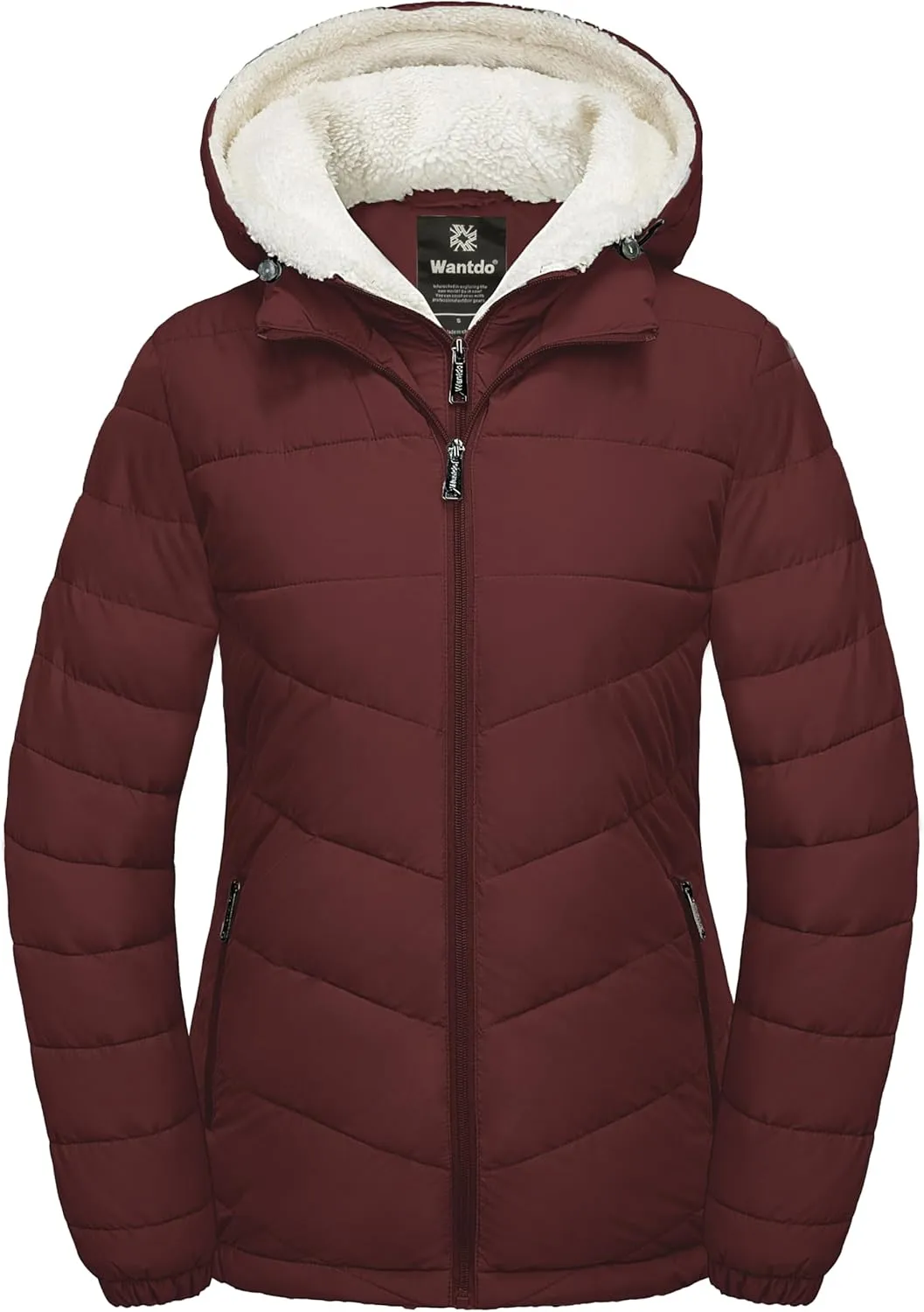 wantdo Women's Quilted Winter Coats Hooded Warm Puffer Jacket with Fleece Hood