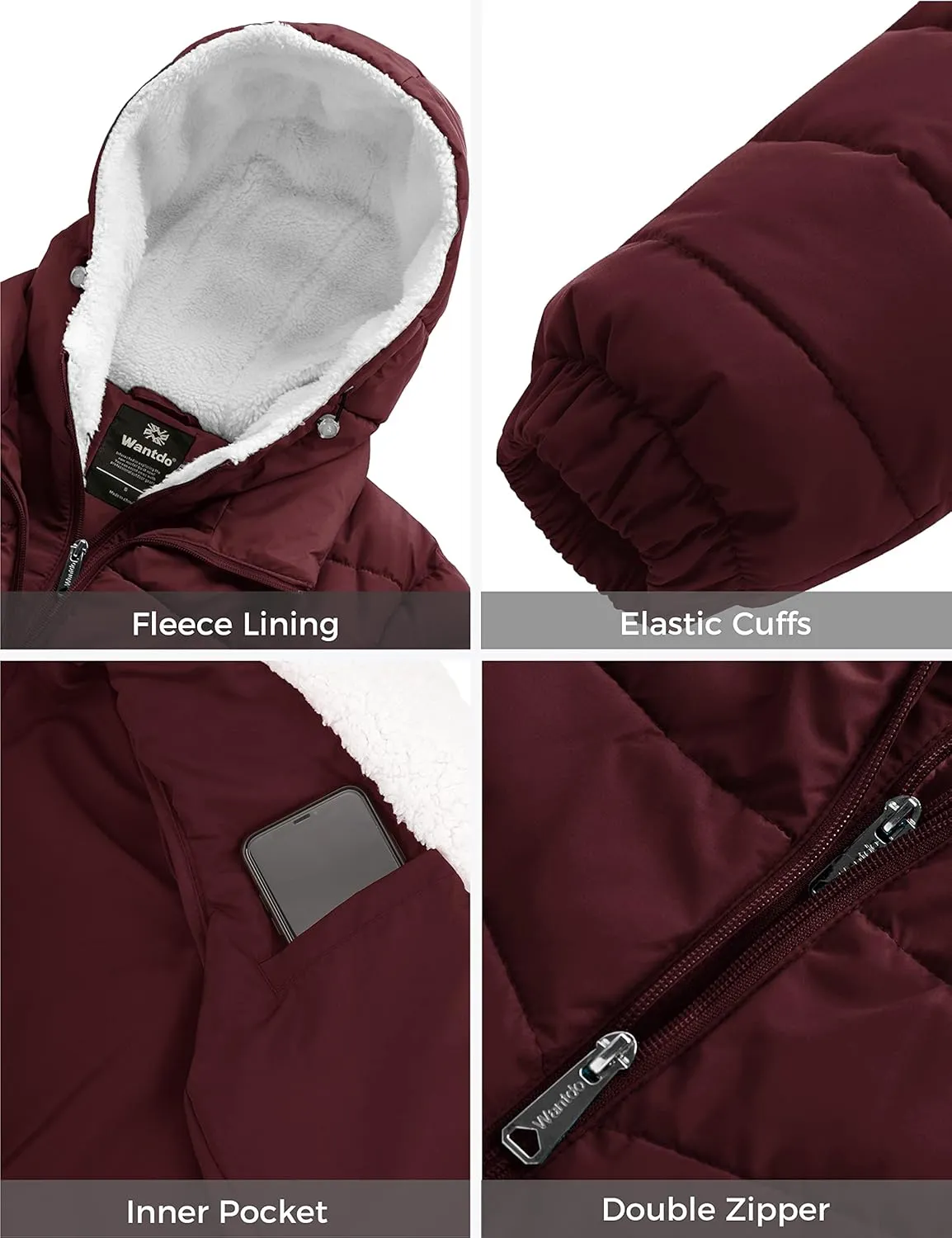 wantdo Women's Quilted Winter Coats Hooded Warm Puffer Jacket with Fleece Hood