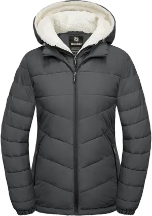 wantdo Women's Quilted Winter Coats Hooded Warm Puffer Jacket with Fleece Hood