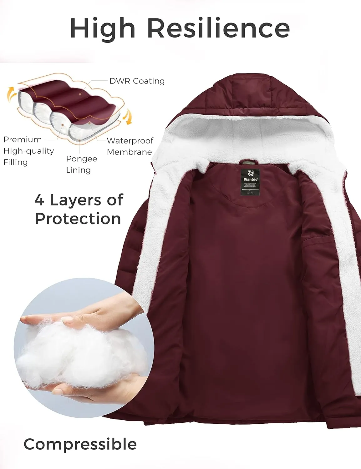 wantdo Women's Quilted Winter Coats Hooded Warm Puffer Jacket with Fleece Hood