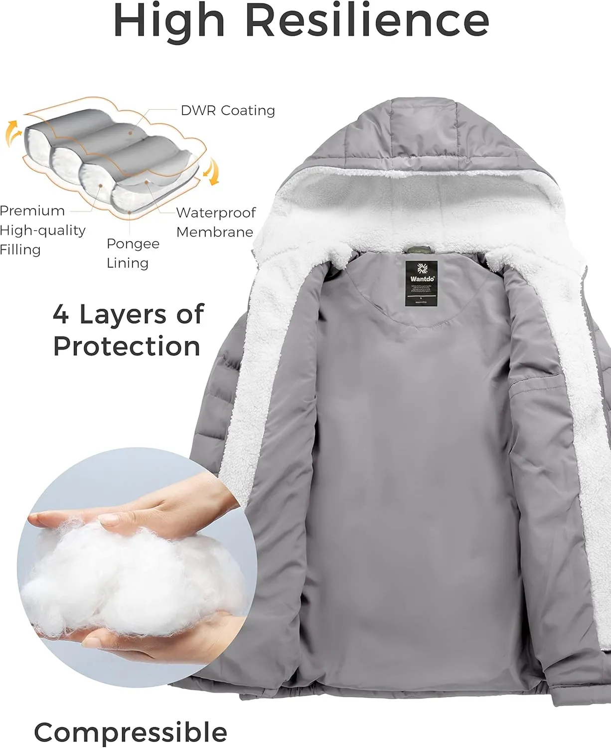 wantdo Women's Quilted Winter Coats Hooded Warm Puffer Jacket with Fleece Hood