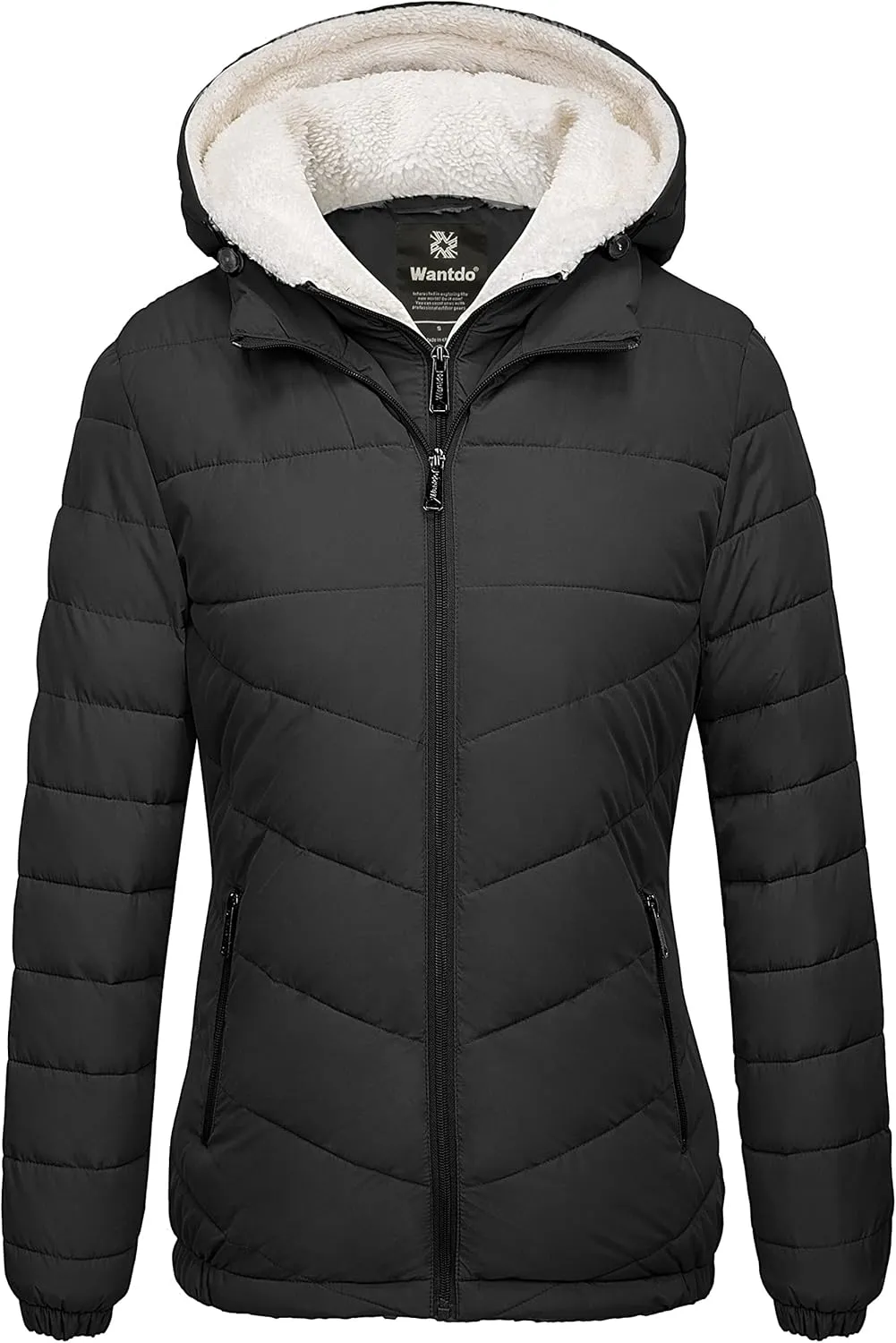 wantdo Women's Quilted Winter Coats Hooded Warm Puffer Jacket with Fleece Hood