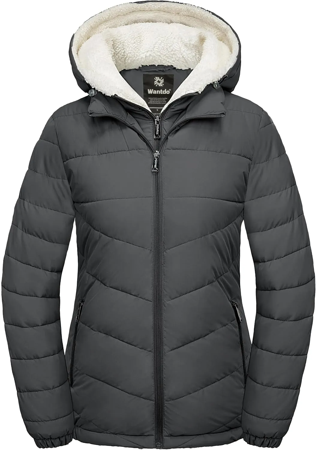 wantdo Women's Quilted Winter Coats Hooded Warm Puffer Jacket with Fleece Hood