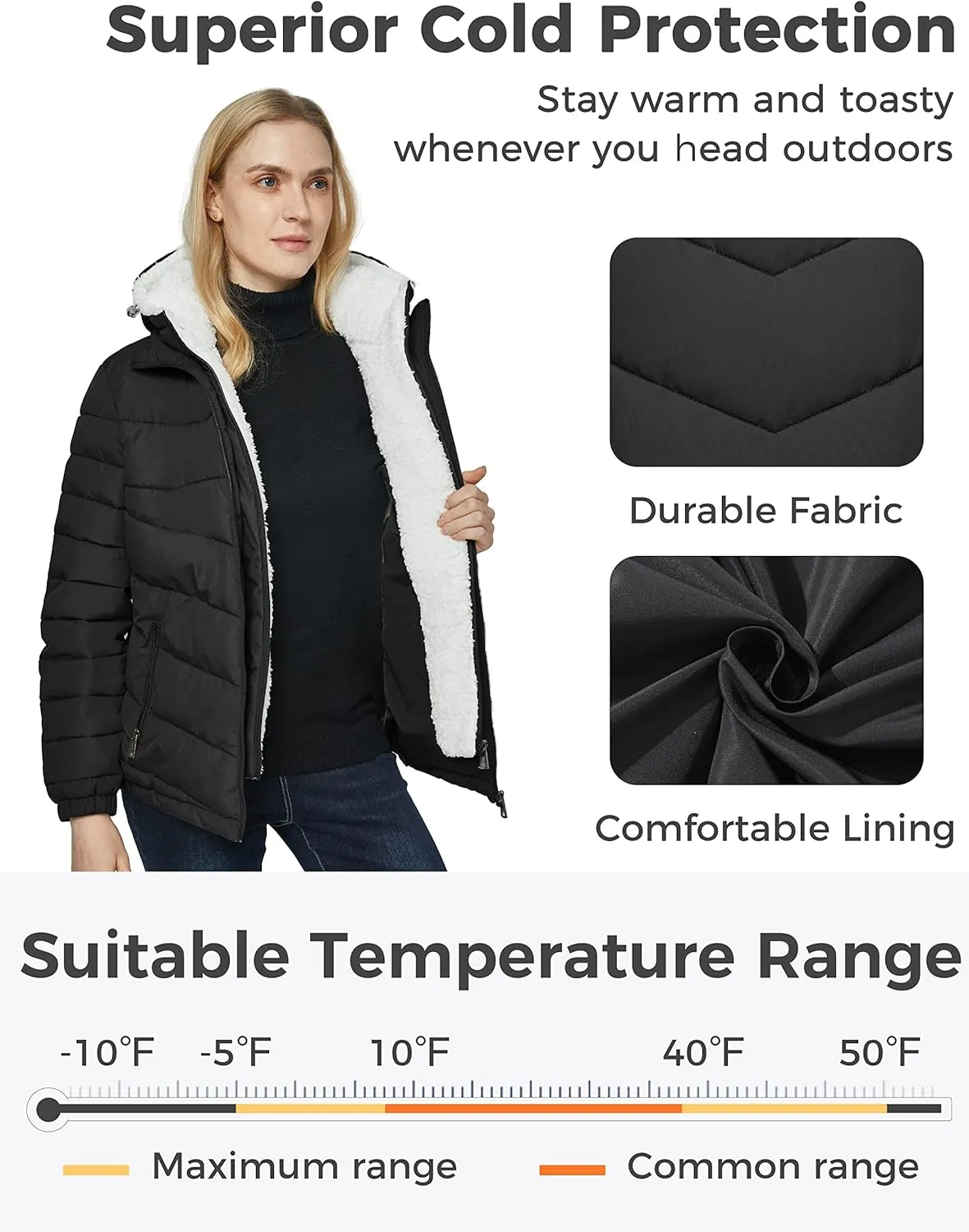 wantdo Women's Quilted Winter Coats Hooded Warm Puffer Jacket with Fleece Hood