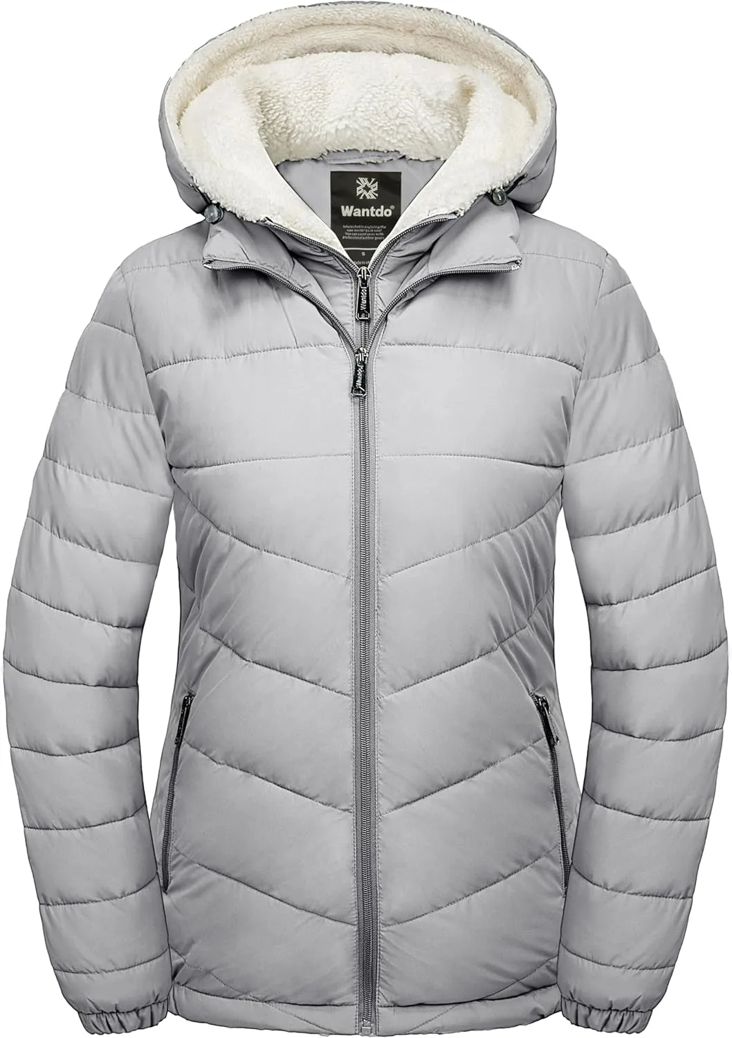 wantdo Women's Quilted Winter Coats Hooded Warm Puffer Jacket with Fleece Hood