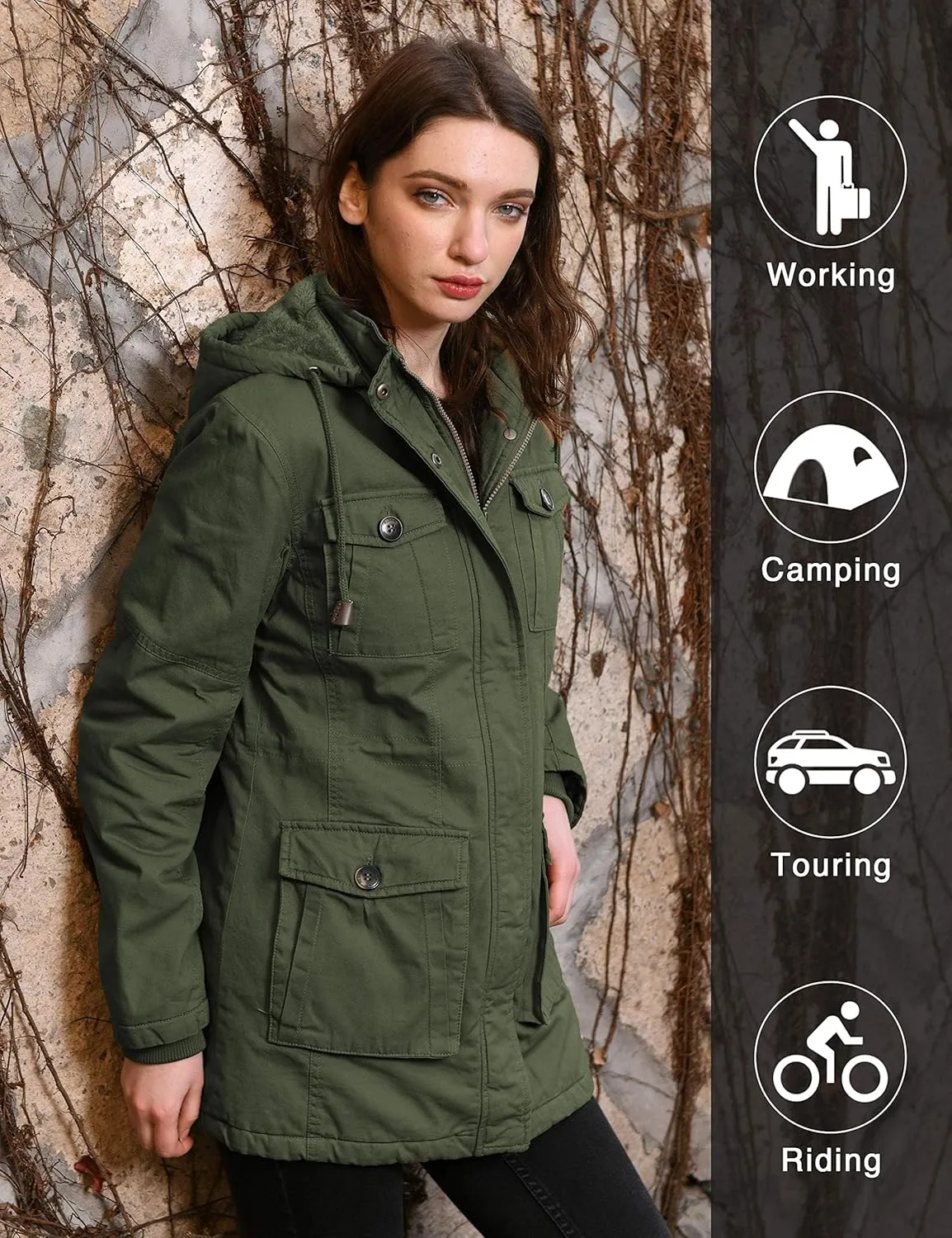 wantdo Women's Winter Parka Coat Sherpa Lined Warm Cotton Jacket with Removable Hood