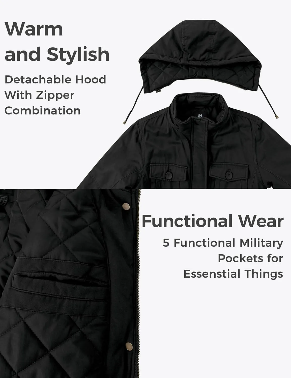 wantdo Women's Winter Parka Coat Sherpa Lined Warm Cotton Jacket with Removable Hood
