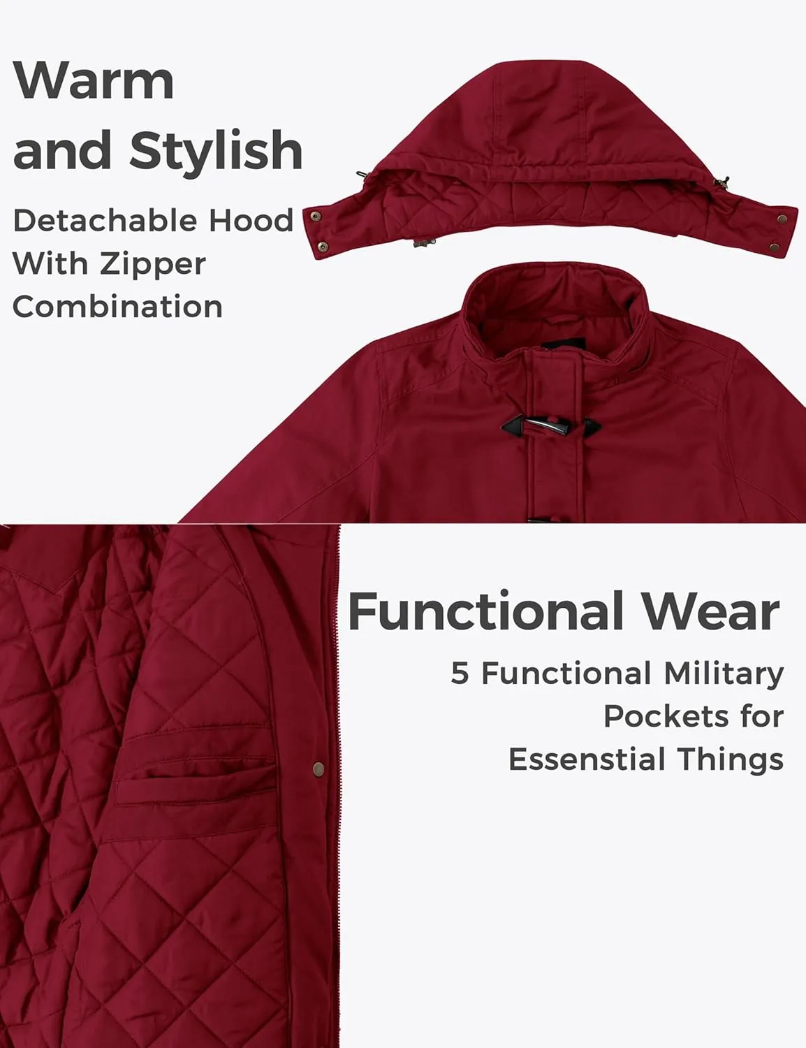 wantdo Women's Winter Thicken Jacket Cotton Coat with Removable Hood