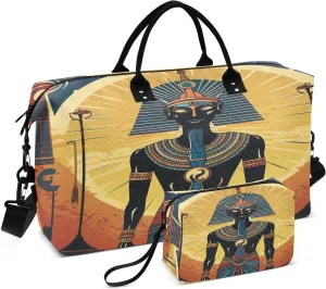 Watercolor Egyptian Pharaoh Travel Duffel Bag with Toiletry Bag Weekender Bag for Carry on Sports Gym Bag for Weekend Travel Sports