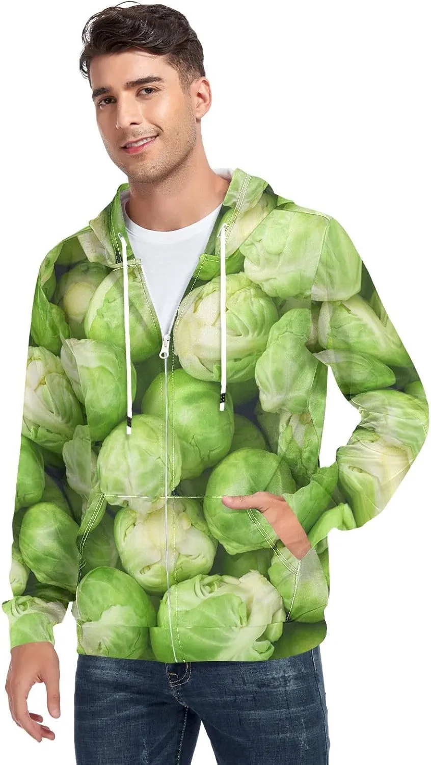 Weeds Leaf Skull Men's Quilted Lined Flannel Jacket with Hood Full-Zip Fleece Hoodie