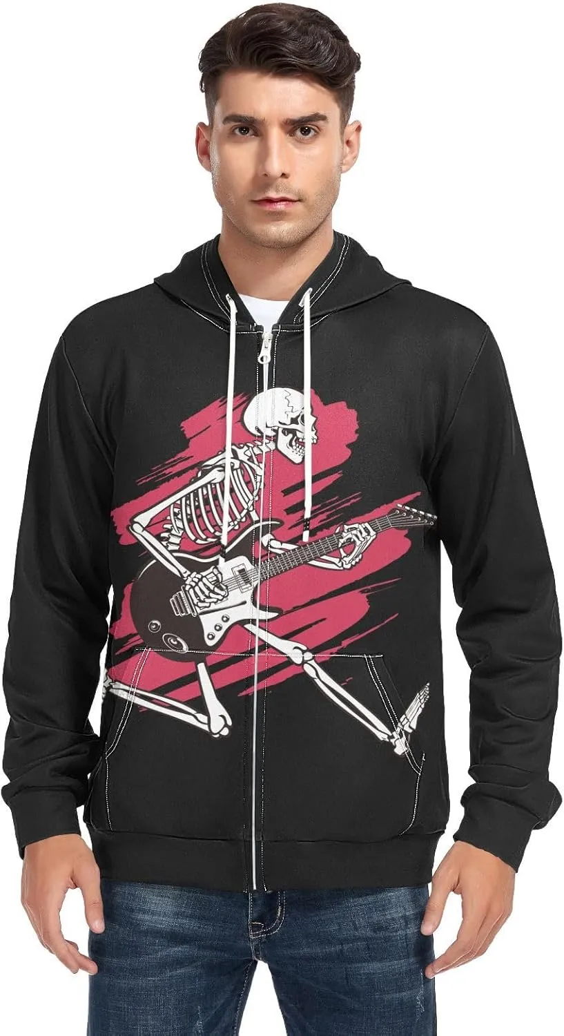 Weeds Leaf Skull Men's Quilted Lined Flannel Jacket with Hood Full-Zip Fleece Hoodie