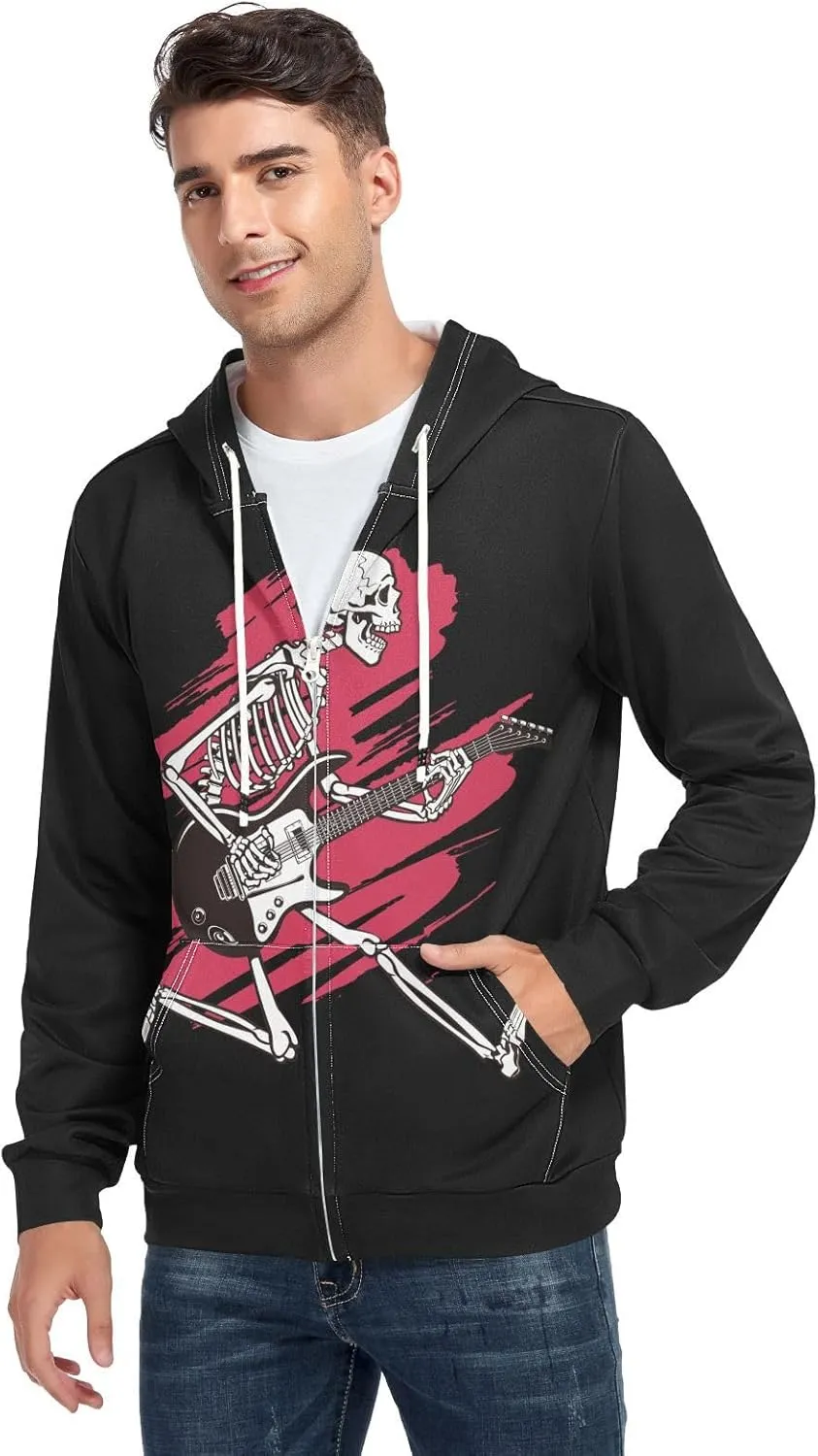 Weeds Leaf Skull Men's Quilted Lined Flannel Jacket with Hood Full-Zip Fleece Hoodie