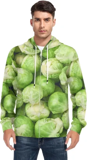 Weeds Leaf Skull Men's Quilted Lined Flannel Jacket with Hood Full-Zip Fleece Hoodie
